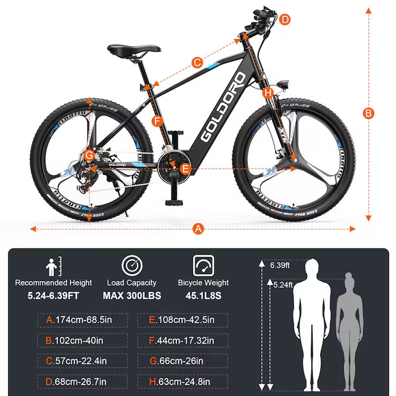 26-In E-Bike with 7-Speeds, Full Suspension, 42-Mile Range, 300 Lbs. Weight Capacity - Brushless Motor, Aluminum Alloy Frame