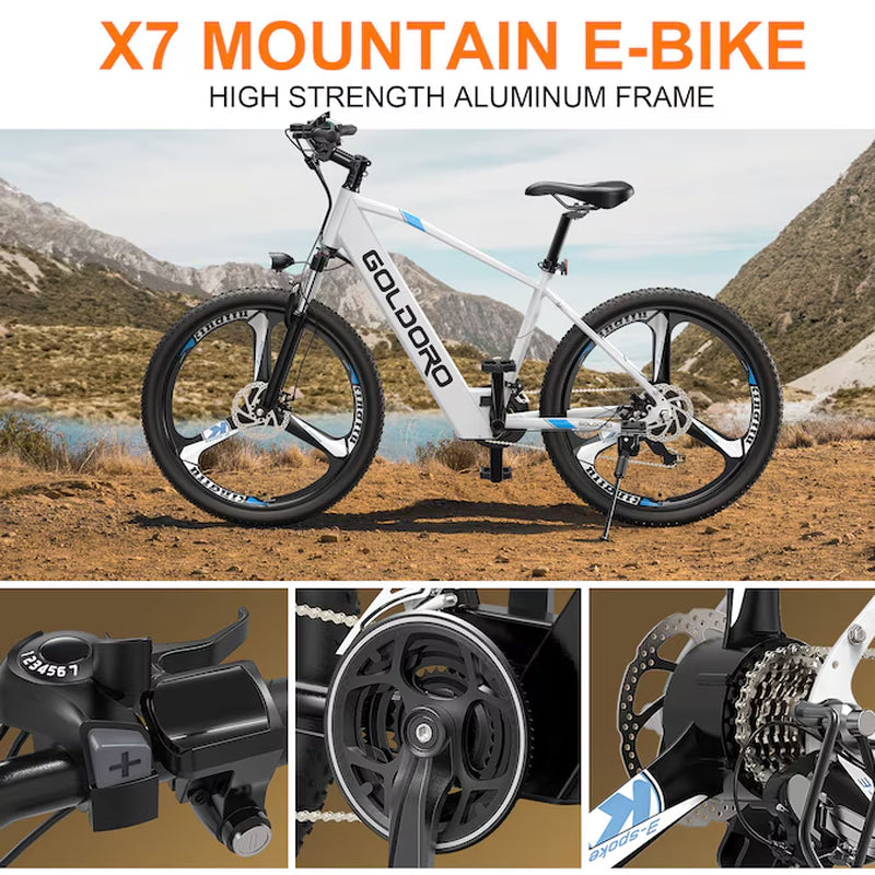 26-In E-Bike with 7-Speeds, Full Suspension, 300 Lbs. Weight Capacity, 43 Mile Range - Brushless Motor, Aluminum Alloy Frame