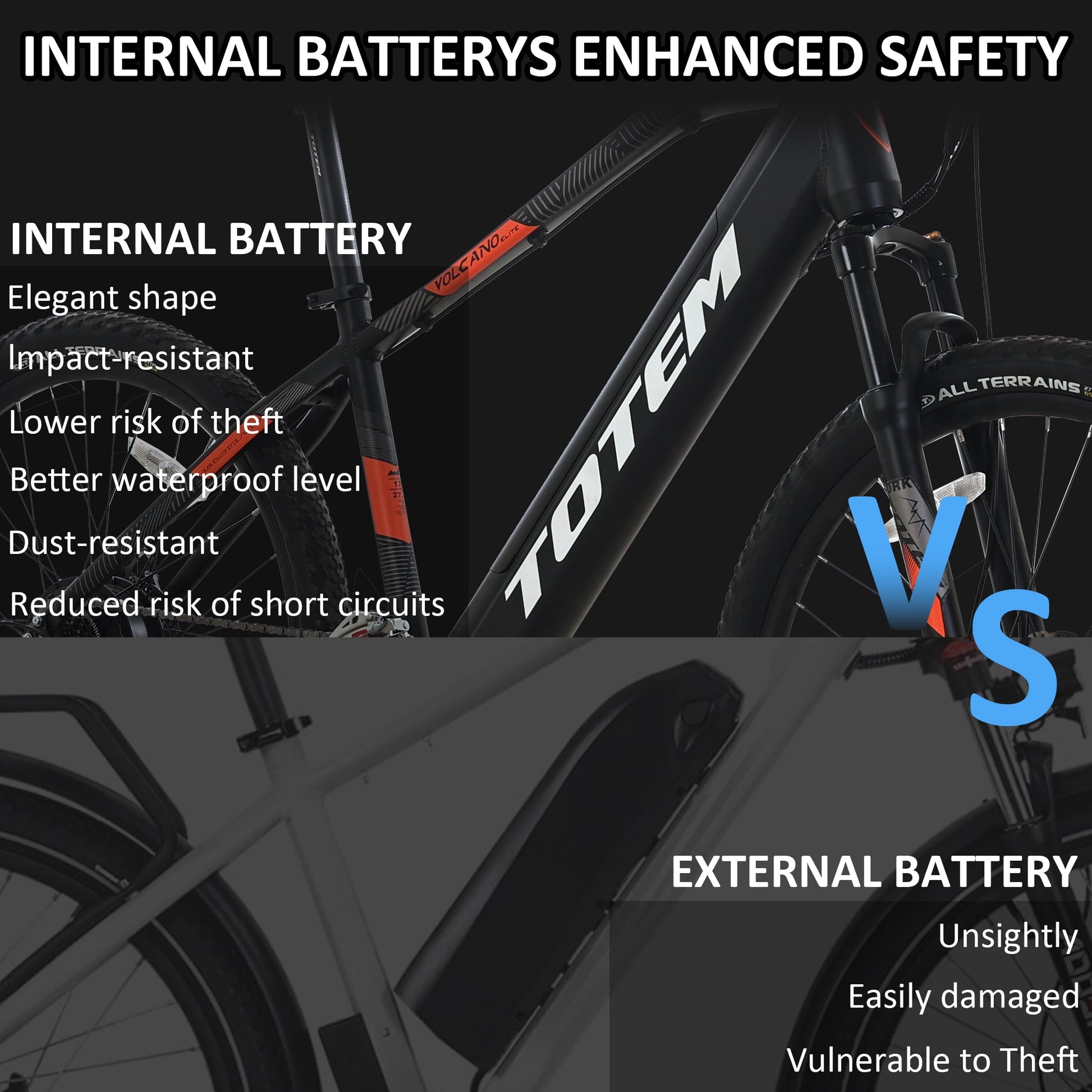 Volcano Electric Bike for Adults 27.5”, 500W Powerful Motor, 48V 11.6Ah Removable Integrated Lithium Battery, Shimano 21-Speed, Mechanical Locking Suspension Fork, Orange