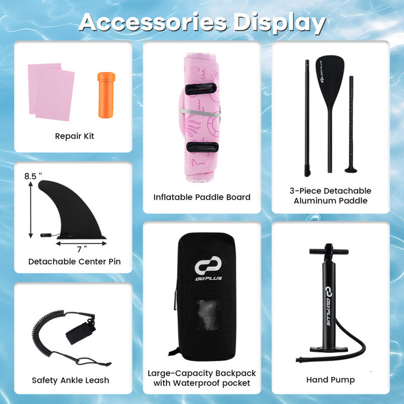 GoPlus Inflatable SUP Kit: Stand-Up Paddle Board with 3 Fins, Backpack, and Accessories