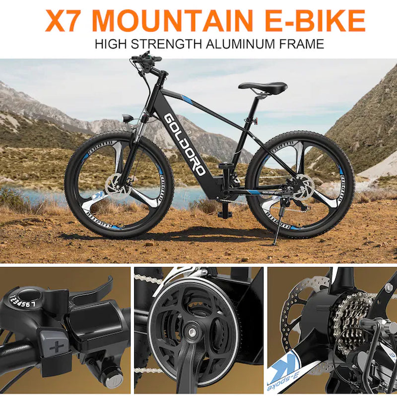 26-In E-Bike with 7-Speeds, Full Suspension, 42-Mile Range, 300 Lbs. Weight Capacity - Brushless Motor, Aluminum Alloy Frame