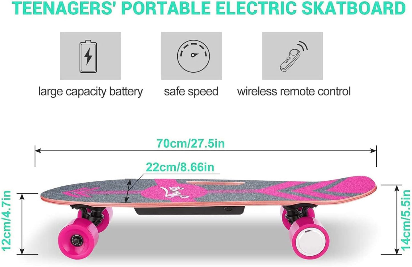 350W Electric Skateboard for Adults Teens, 27.5" 7 Layers Maple Electric Longboard with Remote, 12.4 MPH Top Speed, 8 Miles Max Range, 220Lbs Max Load E Skateboard