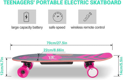 350W Electric Skateboard for Adults Teens, 27.5" 7 Layers Maple Electric Longboard with Remote, 12.4 MPH Top Speed, 8 Miles Max Range, 220Lbs Max Load E Skateboard