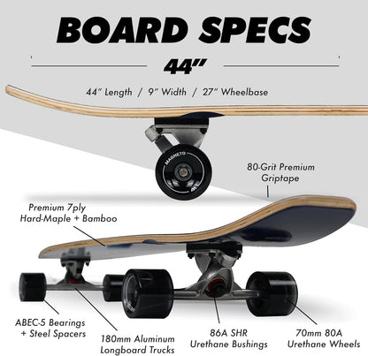 Magneto 40+ inch Kicktail Cruiser Longboard Skateboard