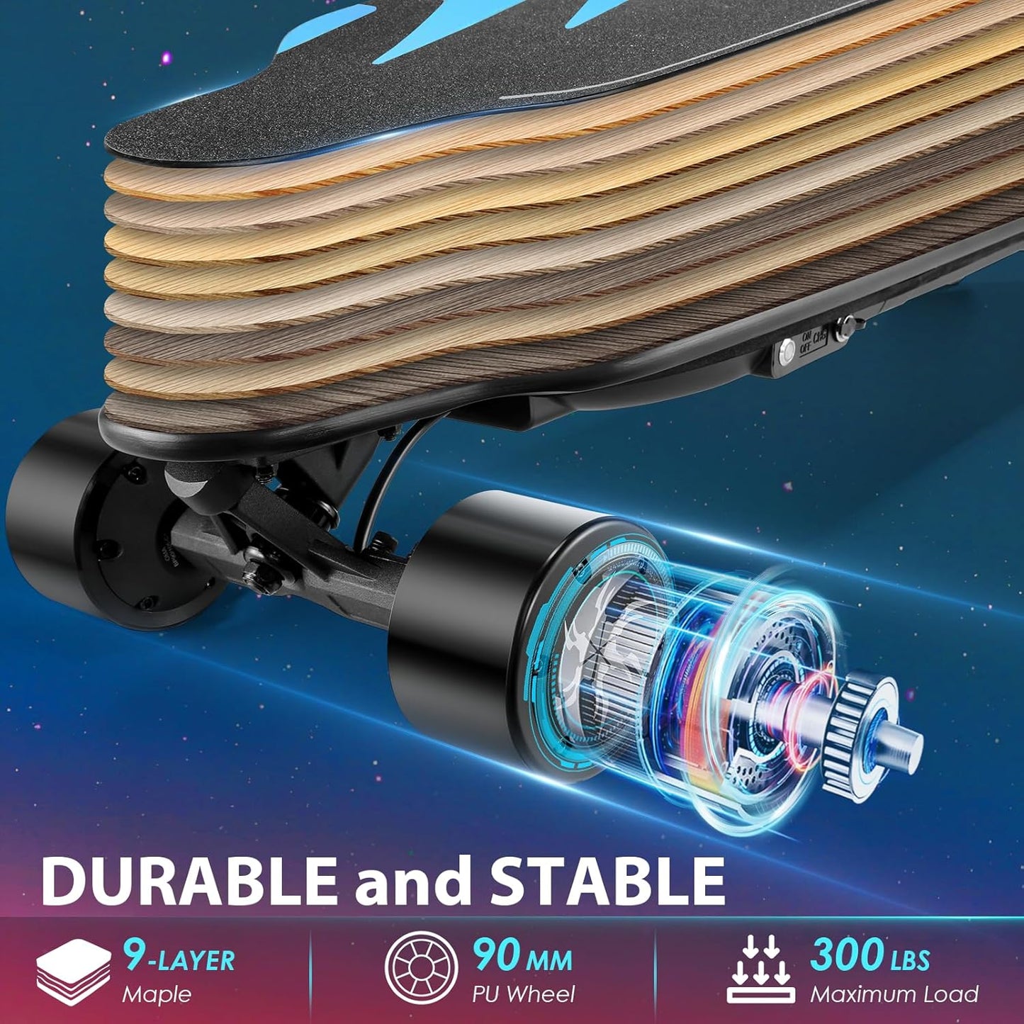 38" Electric Skateboard with Remote, 1200W Brushless Motor, 28 Miles Range & 28Mph Top Speed, Max Load 300Lbs, 9 Layer Maple Wood, Safety Luminous Sandpaper, Electric Longboard for Adults Teens