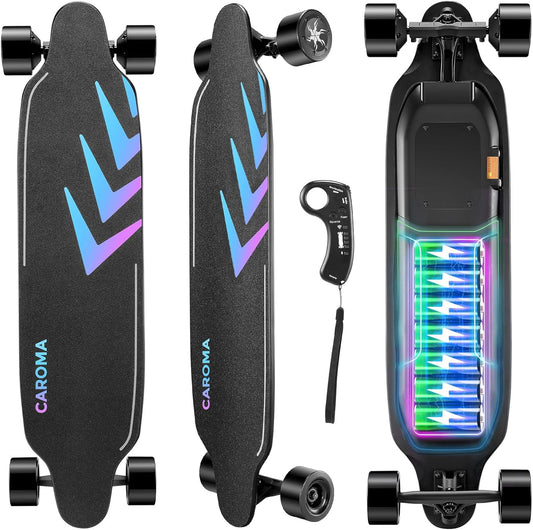 38" Electric Skateboard with Remote, 1200W Brushless Motor, 28 Miles Range & 28Mph Top Speed, Max Load 300Lbs, 9 Layer Maple Wood, Safety Luminous Sandpaper, Electric Longboard for Adults Teens