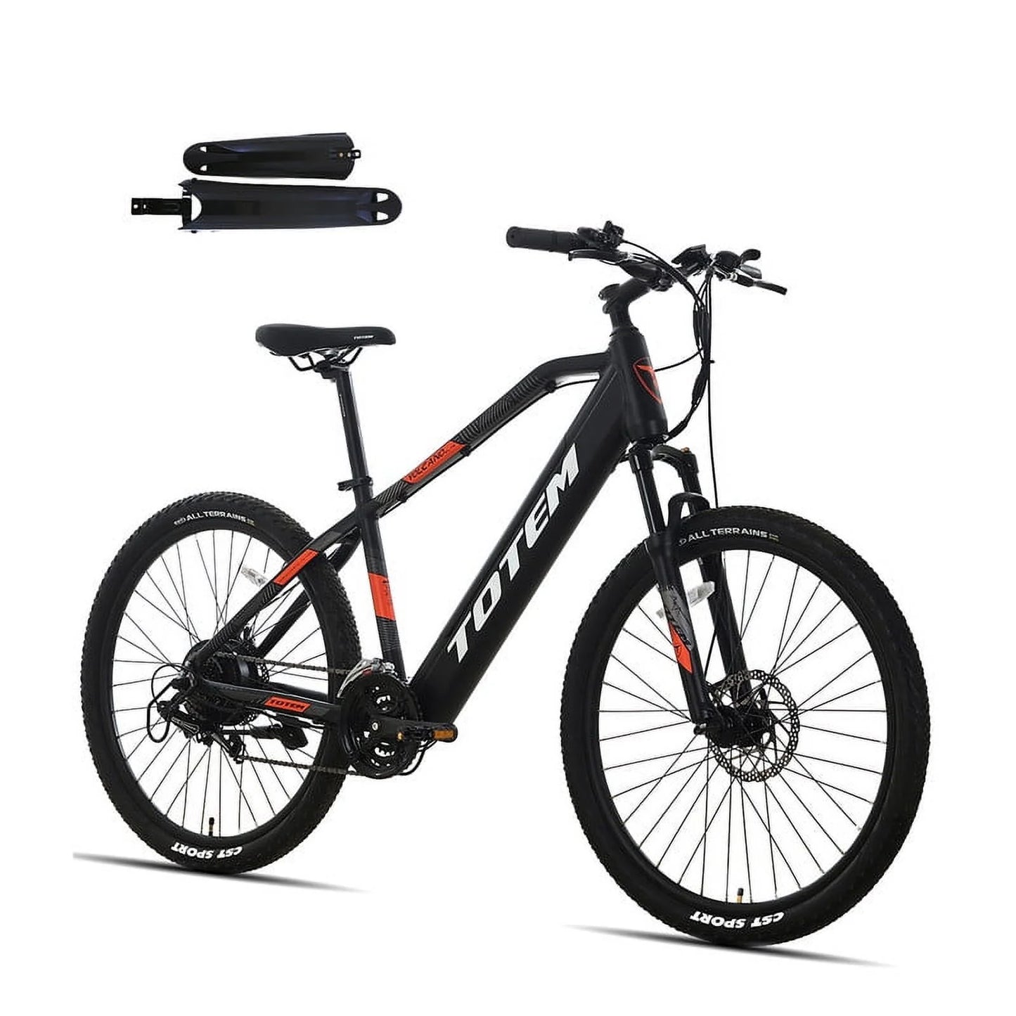 Volcano Electric Bike for Adults 27.5”, 500W Powerful Motor, 48V 11.6Ah Removable Integrated Lithium Battery, Shimano 21-Speed, Mechanical Locking Suspension Fork, Orange