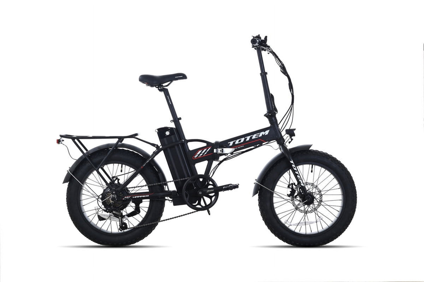 Hammer Electric Bike for Adults, 20” X 4” Fat Tire Folding Ebike, 500W (Peak 750W) Powerful Motor Electric Folding Bike, 48V 10.4Ah Removable Battery, Shimano 7-SPEED Gears, Black