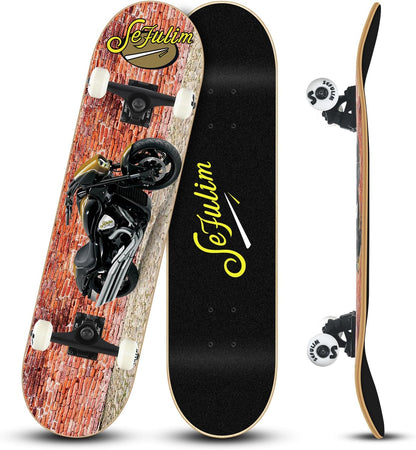 Skateboard Is Suitable for Beginners Adults Teens Boys and Children 31 Inch Professional Complete Skateboard, 7-Layer Canadian Maple Double-Kick Concave Trick Skateboard…