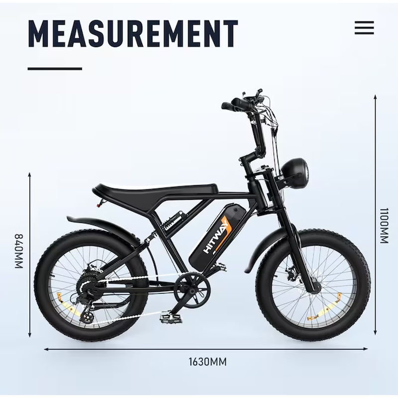 750W Electric Mountain E-Bike for Adults, 20-In Fat Tire, 7-Speed, Removable Battery, IP54 Waterproof, Black