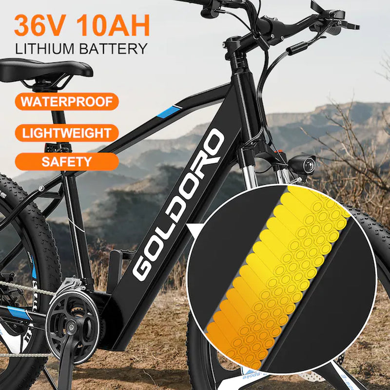 26-In E-Bike with 7-Speeds, Full Suspension, 42-Mile Range, 300 Lbs. Weight Capacity - Brushless Motor, Aluminum Alloy Frame