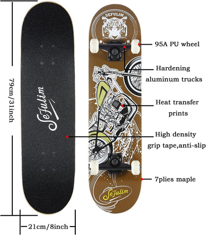 Skateboard Is Suitable for Beginners Adults Teens Boys and Children 31 Inch Professional Complete Skateboard, 7-Layer Canadian Maple Double-Kick Concave Trick Skateboard…