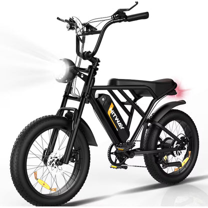 750W Electric Mountain E-Bike for Adults, 20-In Fat Tire, 7-Speed, Removable Battery, IP54 Waterproof, Black