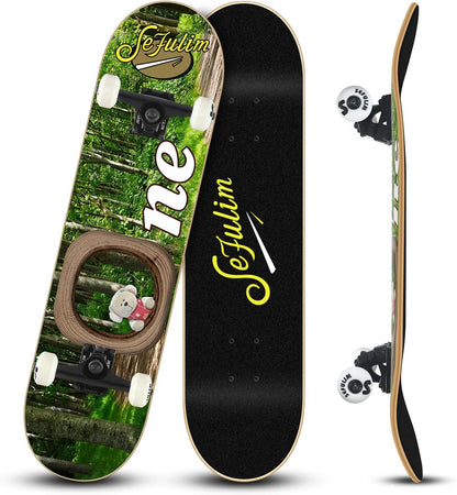 Skateboard Is Suitable for Beginners Adults Teens Boys and Children 31 Inch Professional Complete Skateboard, 7-Layer Canadian Maple Double-Kick Concave Trick Skateboard…